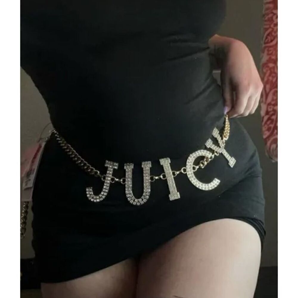 JUICY COUTURE gold pave rhinestone CHAIN BELT MED/LARGE or L/XL nwt trendy